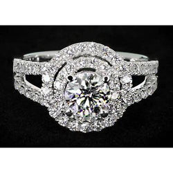 3 Karat Natürliche Diamant-Runder Halo-Ring Mit Geteiltem Schaft Weißgold 14K