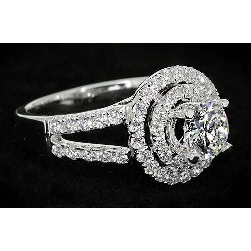 3 Karat Natürliche Diamant-Runder Halo-Ring Mit Geteiltem Schaft Weißgold 14K
