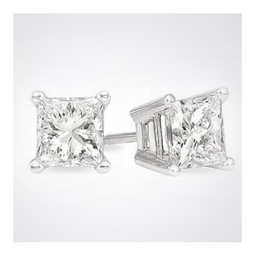 3 Karat Princess Cut Echt Diamant Ohrstecker Aus Massivem Weißgold 14K