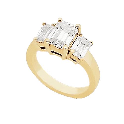 3 Karat Smaragd-Natürliche Diamant-Drei-Steine-Ring Gelbgold 14K