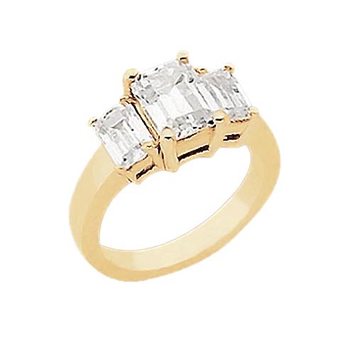 3 Karat Smaragd-Natürliche Diamant-Drei-Steine-Ring Gelbgold 14K