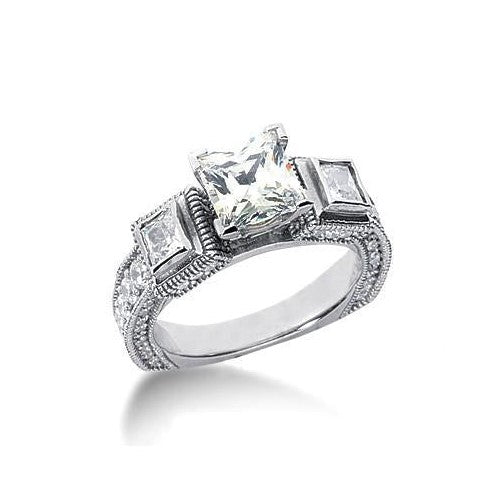 3 Stein Euroschaft Antik Stil Natürliche Diamant Verlobungsring Weißgold 14K