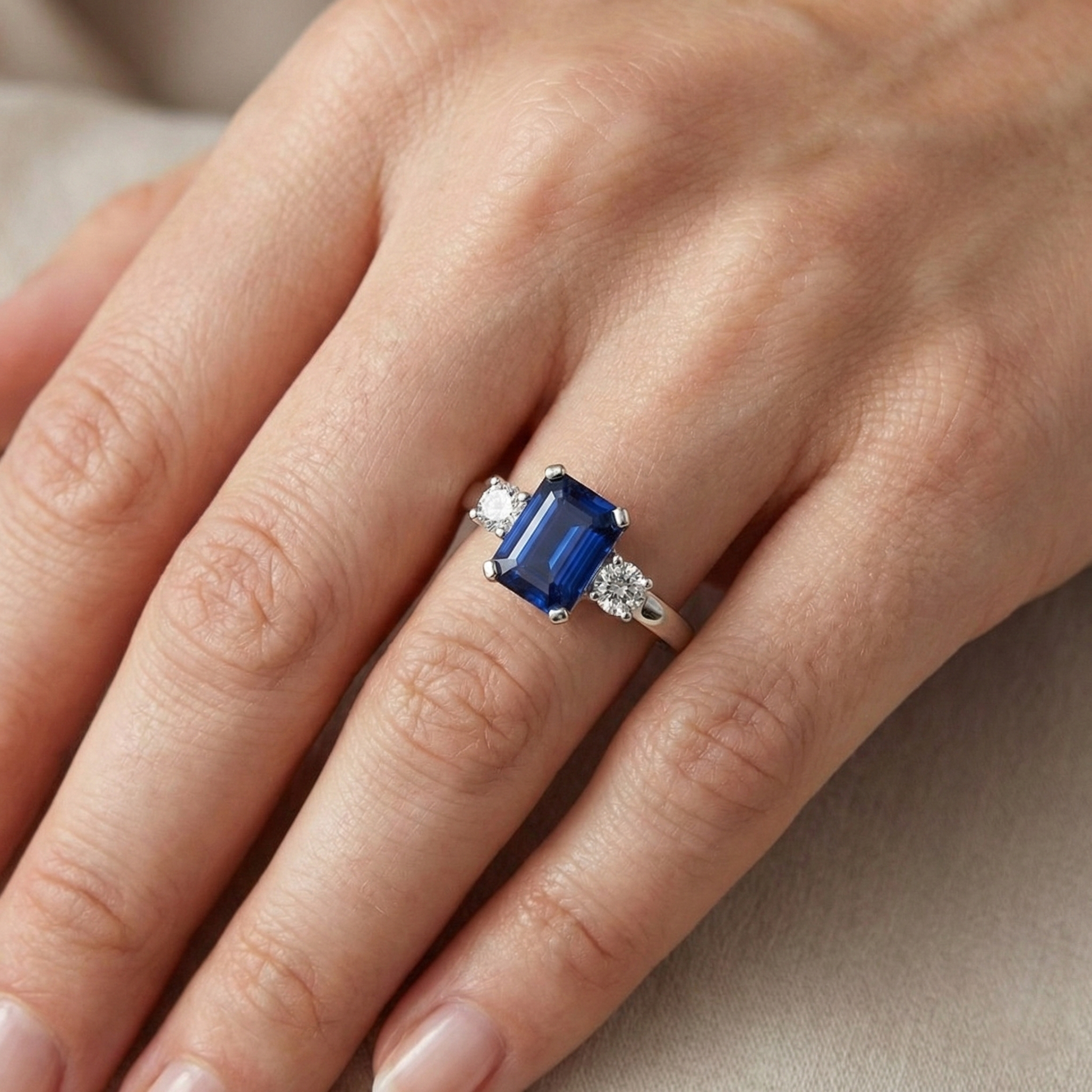 echter round saphir 2.50Karat ring auf Weiß