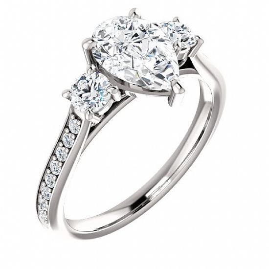 3 Steine Birne & Runder Echt Diamant Verlobungsring 1,80 Karat Akzente Gold