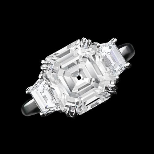 3 Steine Ehering Asscher & Trapezoid Echt Diamanten 7,50 Karat 14K Gold