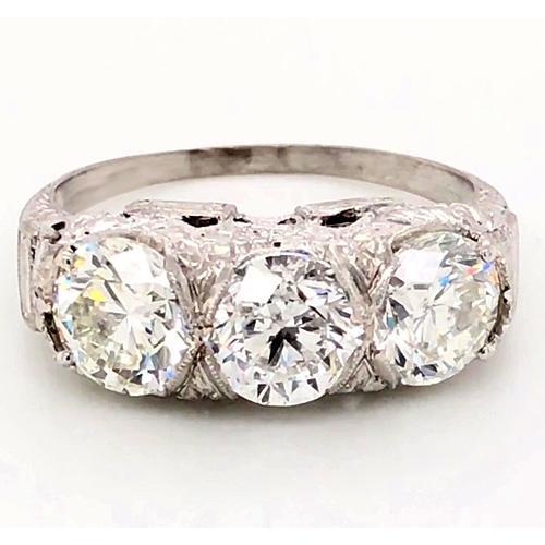 3 Steine Natürliche Diamantring 4,50 Karat Antik Stil Filigrane Milgrain
