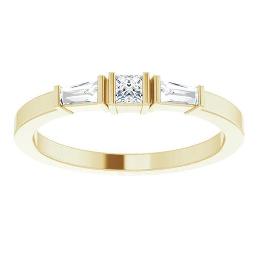 3 Steine Ring 1,10 Karat Prinzessin & Baguette Natürliche Diamanten Gelbgold 14K