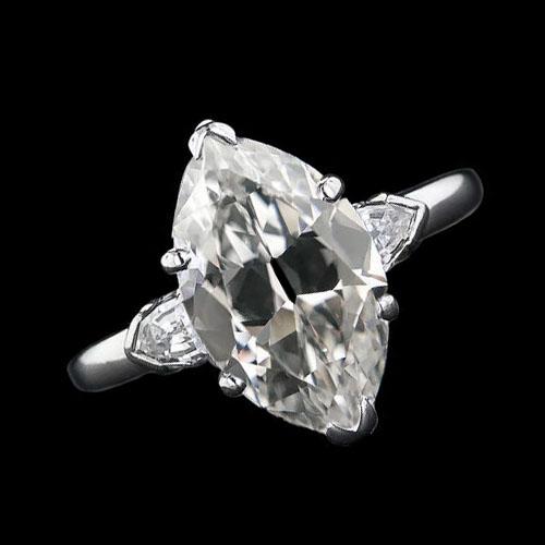 3 Steine Ring Old Cut Marquise Echt Diamant & Tapered Baguettes 5,25 Karat