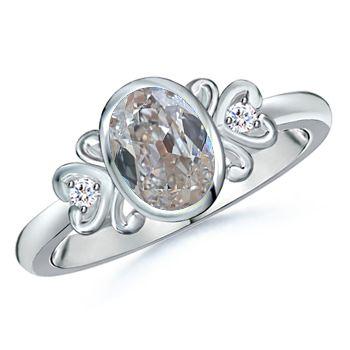 3 Steine Ring Oval Alter Bergmann Echt Diamant Lünette Set 1,25 Karat Herz Style