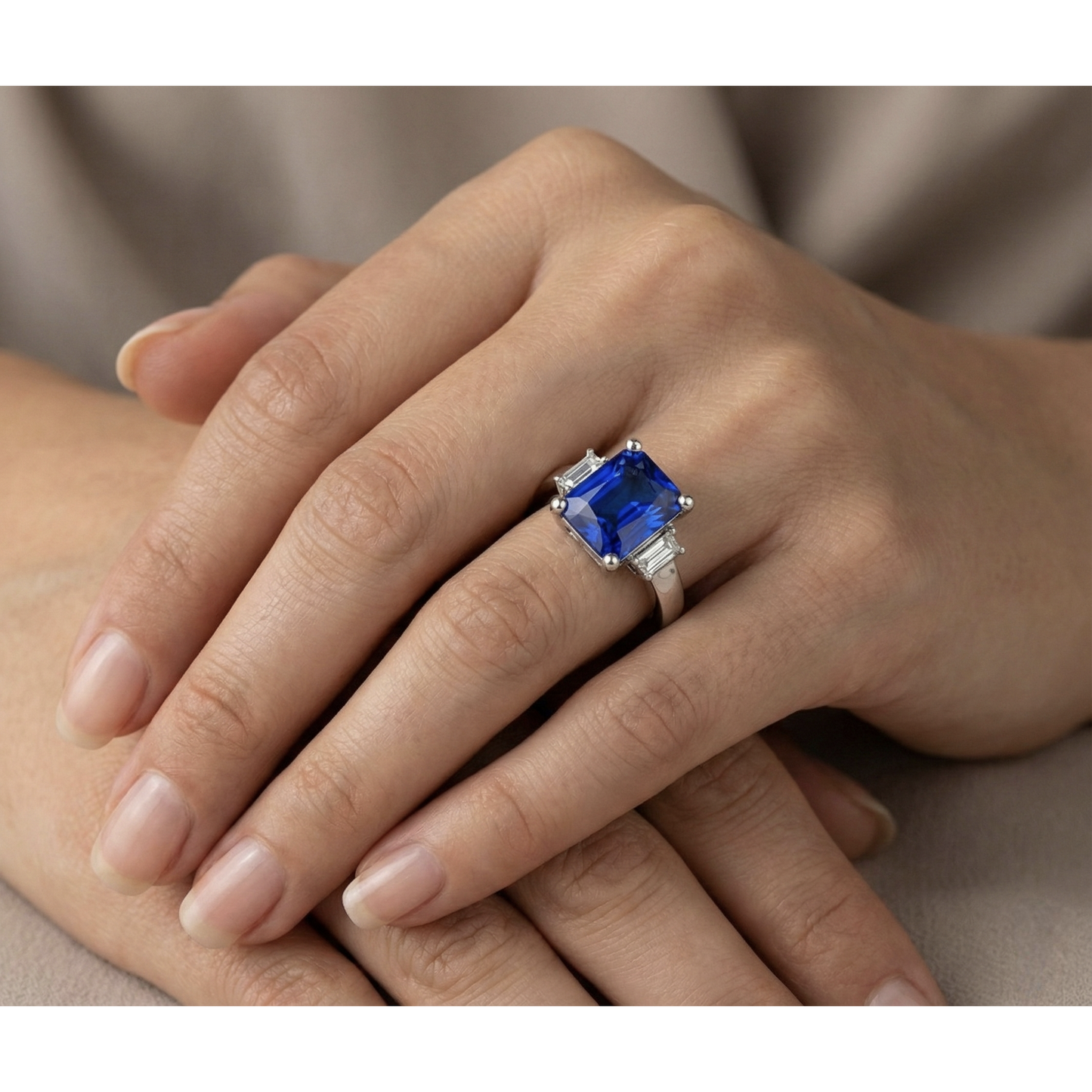 3 Steingold Strahlender Saphir Ring Gerade Baguette Natürlicher Diamant ( nicht im Labor gezüchtet )en 4 Karat