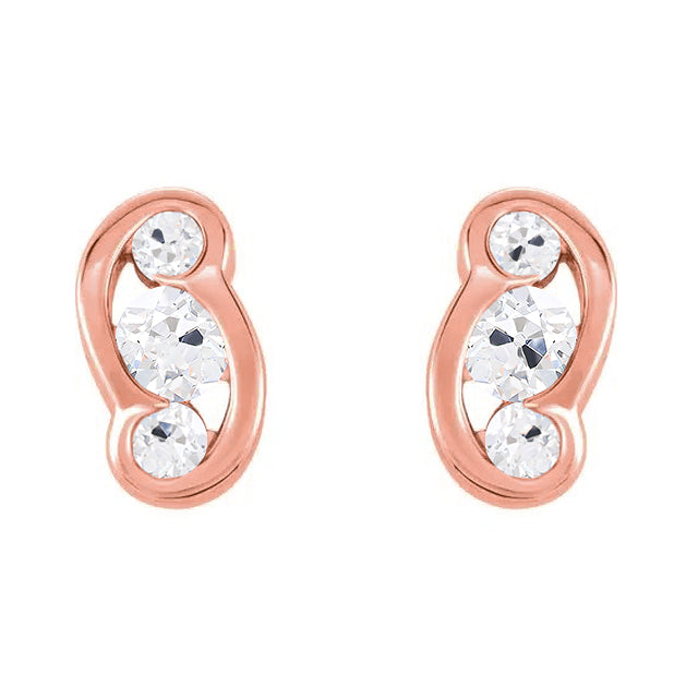 Edler Diamant Old Mine Cut Ohrringe in 14K Roségold – Hauptansicht