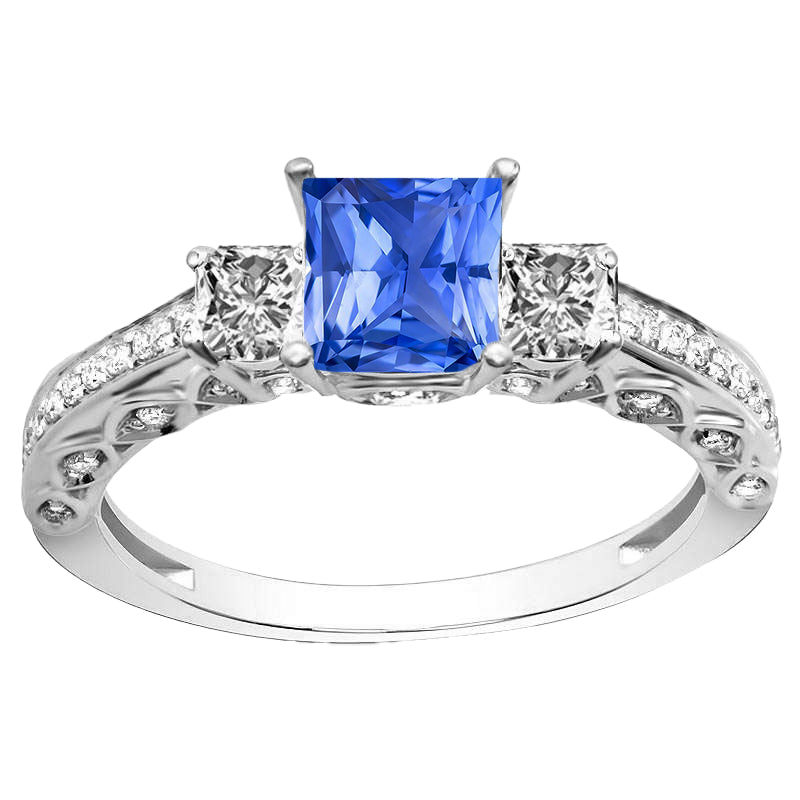 Prinzess-Schliff Royalblauer Saphir Ring in 14K Weißgold – Hauptansicht
