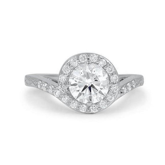 3,10 Ct Echt Diamantring Im Rundschliff Halo Gold Weiß 14K