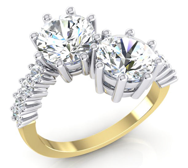 3,30 Karat Rundschliff-Diamantring Mit Zwei Steinen in 14 Karat Weißgold