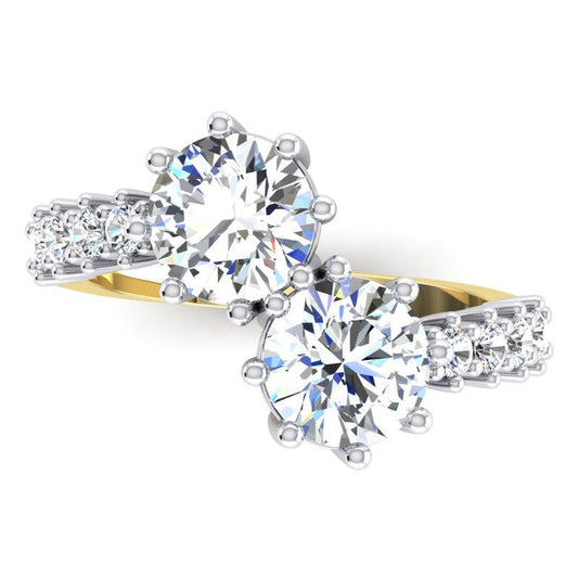 3,30 Karat Rundschliff-Diamantring Mit Zwei Steinen in 14 Karat Weißgold