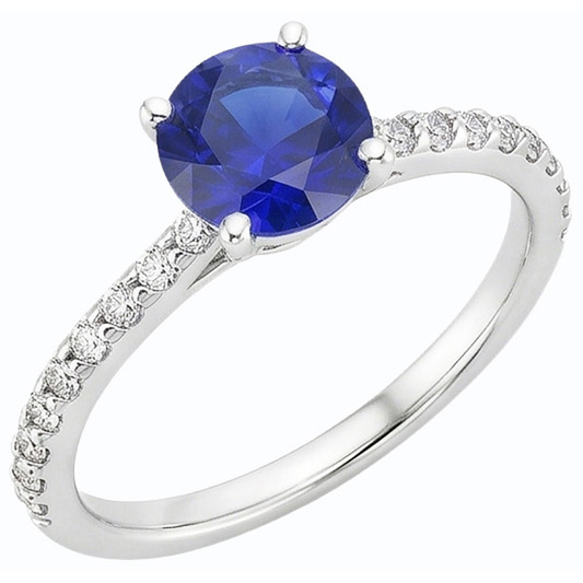 3,50 Karat Blauer Saphir Solitär & Runde Natürlicher Diamant ( nicht im Labor gezüchtet )akzente 4 Zinken
