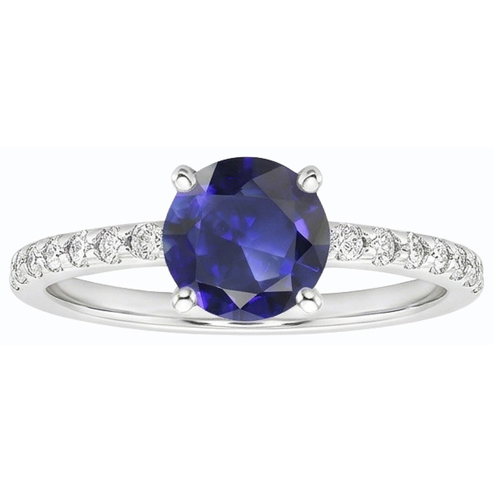 3,50 Karat Blauer Saphir Solitär & Runde Natürlicher Diamant ( nicht im Labor gezüchtet )akzente 4 Zinken