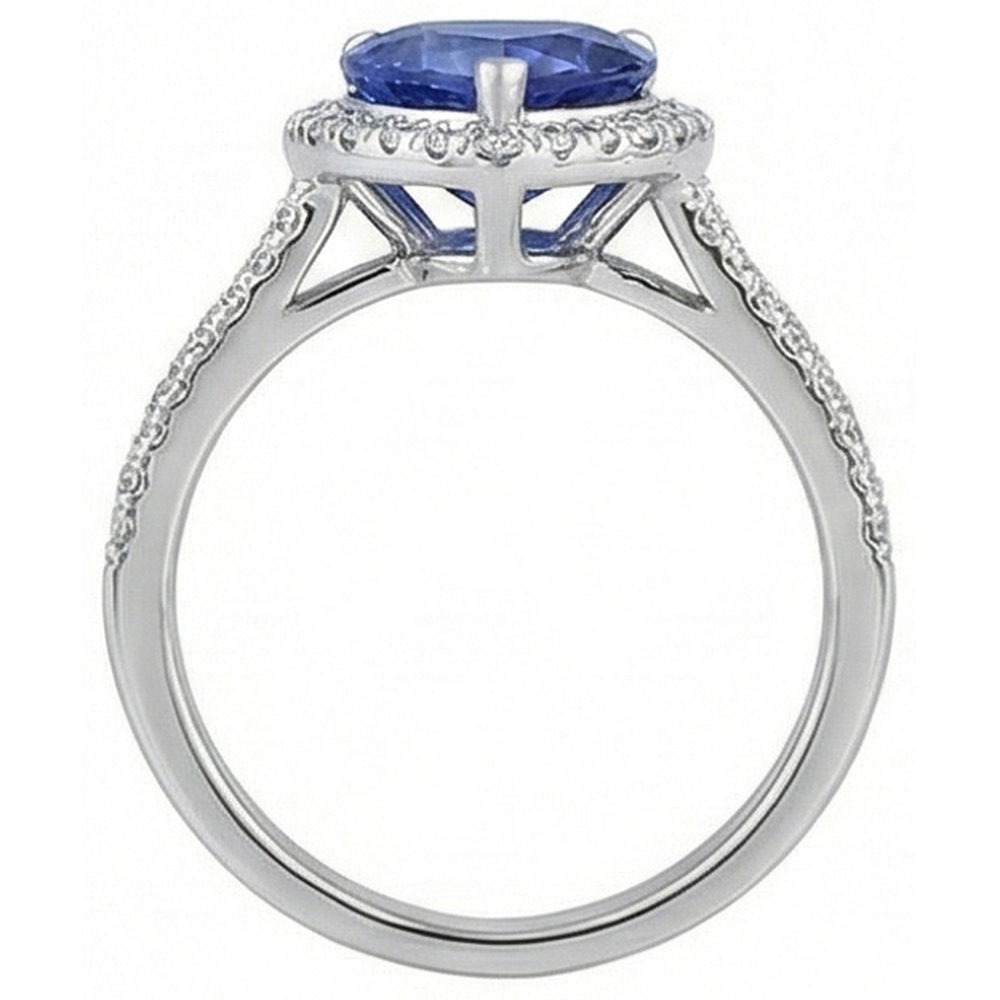 3,60 Karat Ceylon Blauer Saphir Diamantring Weißgold 14K