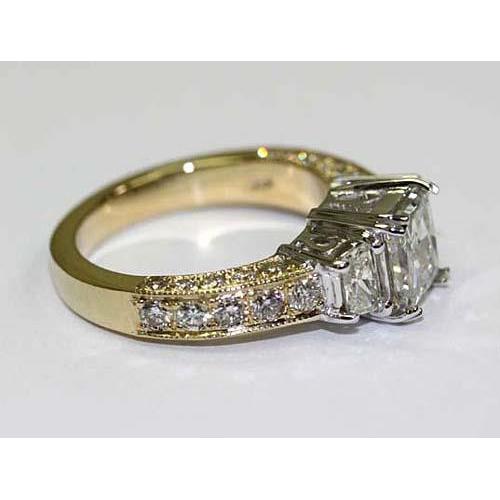 3,65 Karat Vintage-Stil Drei-Stein-Natürliche Diamant-Ring Zweifarbig 14K