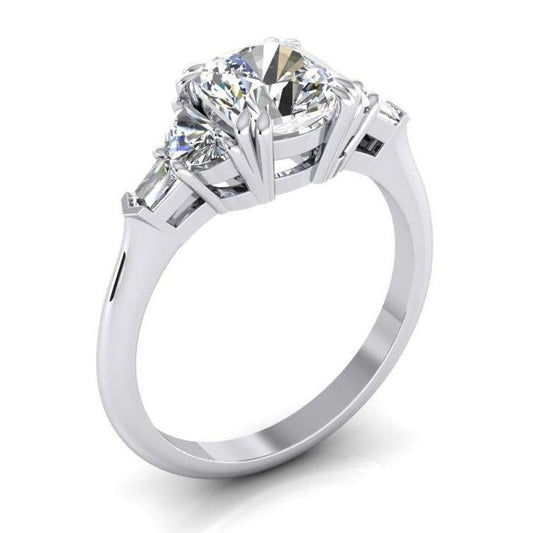 3 Karat Cushion Cut Half Moons Baguette Diamantring Exzellenter Schliff 14K