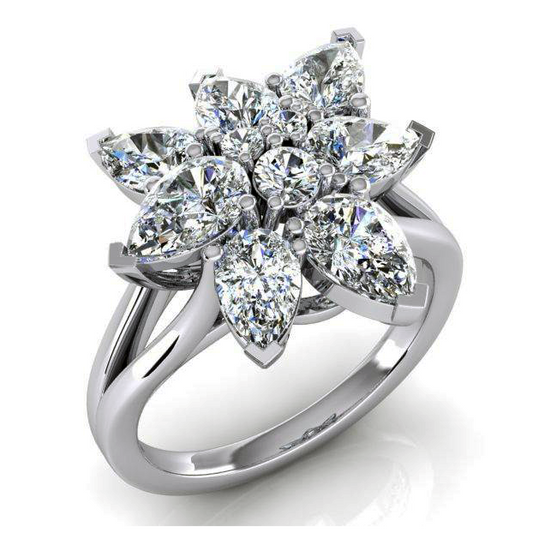 3 Karat Diamant Cluster Ring Birnen Schliff Gold 14K Schmuck Fur Damen