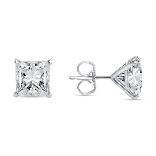 3 Karat Echt Diamanten Damen Ohrstecker Prinzessinnenschnitt Weißgold 14K