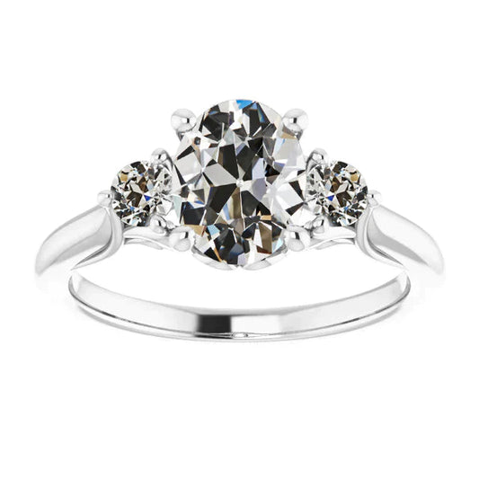 3 Steine Runder & Ovaler Alter Bergmann Echt Diamantring 4 Karat 14K Gold