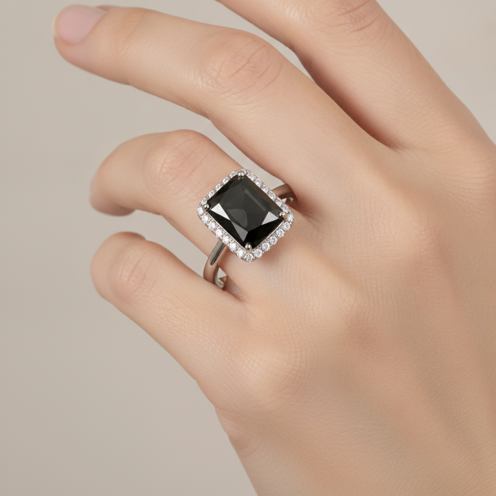 Schwarzer Diamantschmuck 3,5 Karat Echter Radiant-Halo-Ring 14 Karat Weißgold
