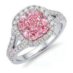 Im Labor gezüchteter rosa Diamantring 4,5 Karat Kissenschliff Halo 14 Karat Weißgold