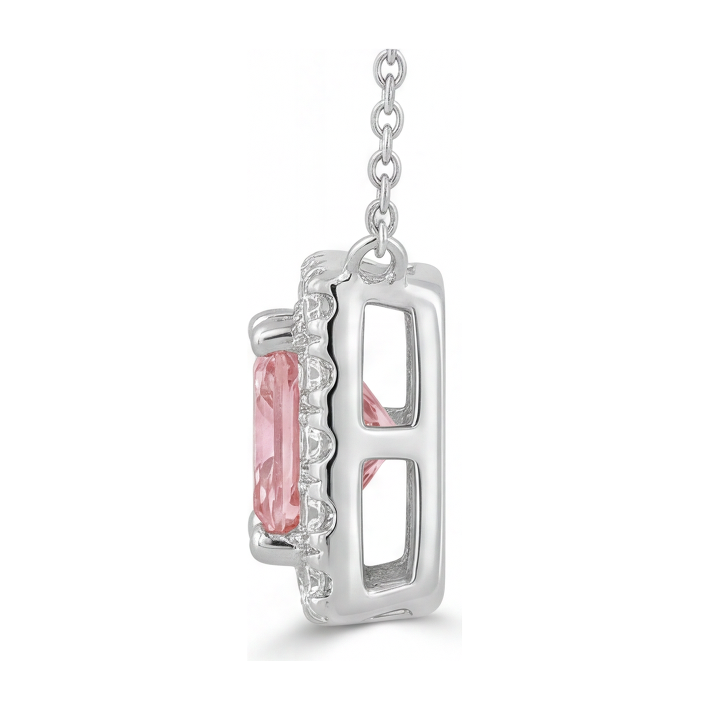Halskette mit rosa Diamant, 4,5 Karat, im Labor gezüchtet, Radiant Halo Pavé Anhänger, 14 Karat Weißgold