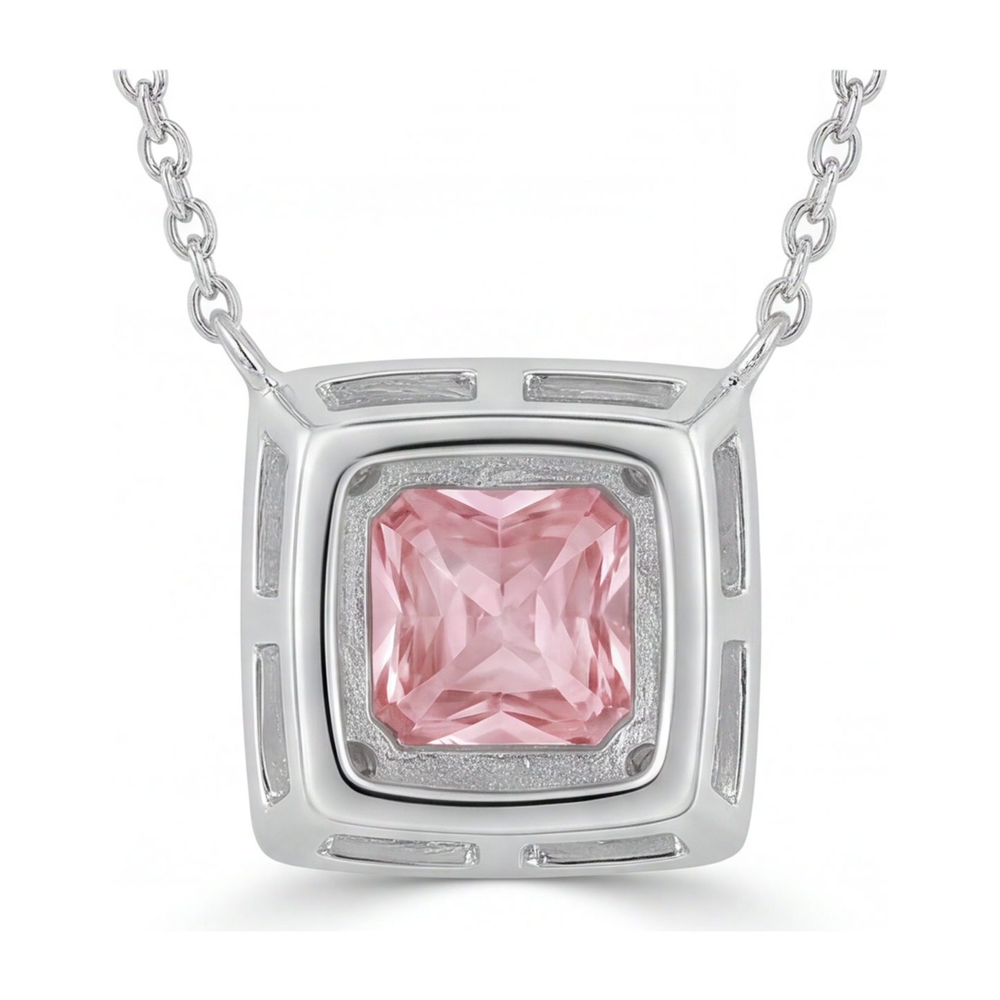 Halskette mit rosa Diamant, 4,5 Karat, im Labor gezüchtet, Radiant Halo Pavé Anhänger, 14 Karat Weißgold