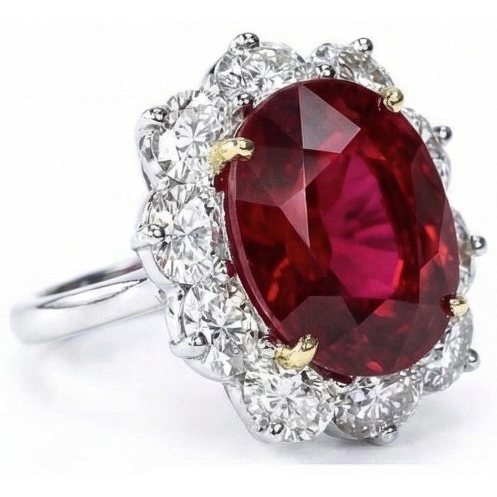 echter oval rubin 4.55Karat ring Seitenansicht