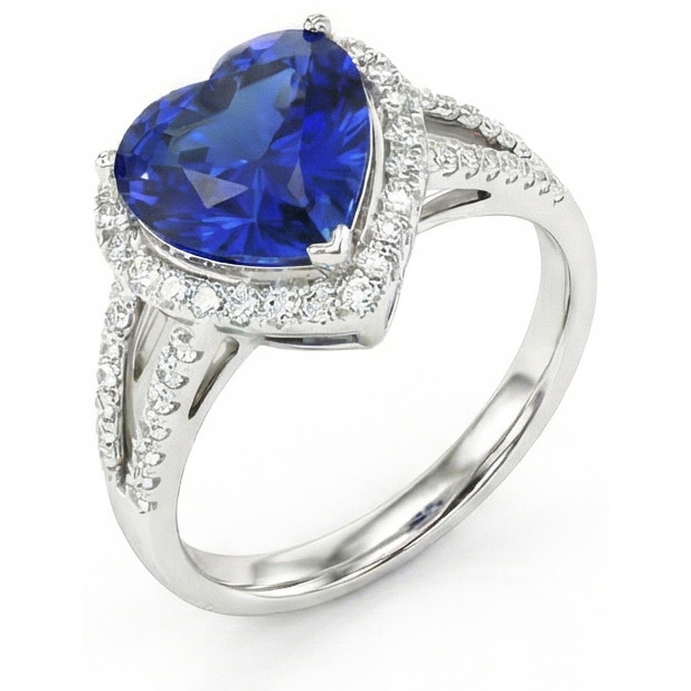 4.60 ct Ceylon Blue Saphir Diamanten Ring Weißgold 14K
