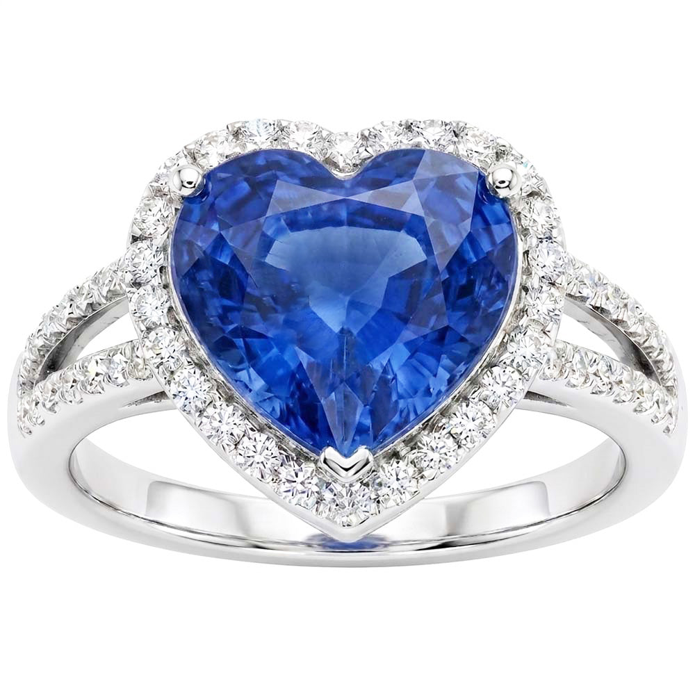 4.75 Karat Ceylon Saphir und Diamanten Ring Weißgold 14K