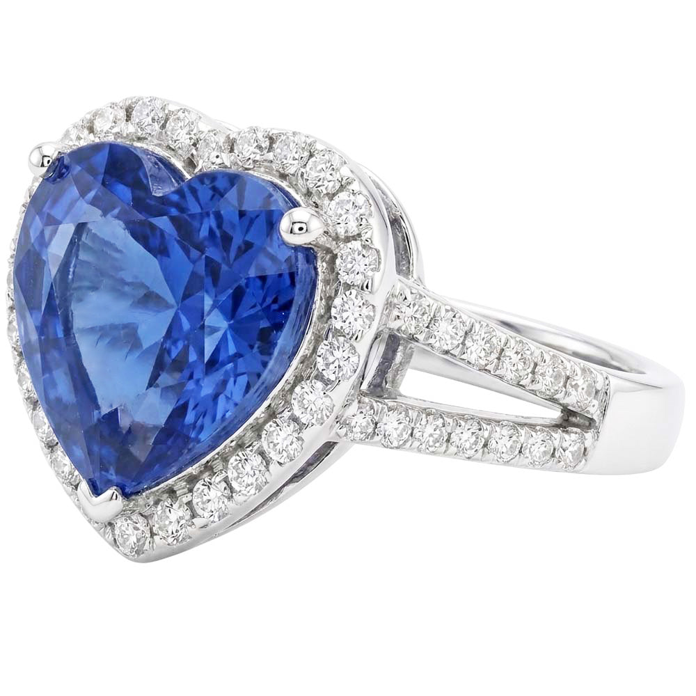 4.75 Karat Ceylon Saphir und Diamanten Ring Weißgold 14K