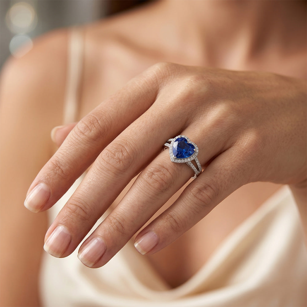 4.75 Karat Ceylon Saphir und Diamanten Ring Weißgold 14K