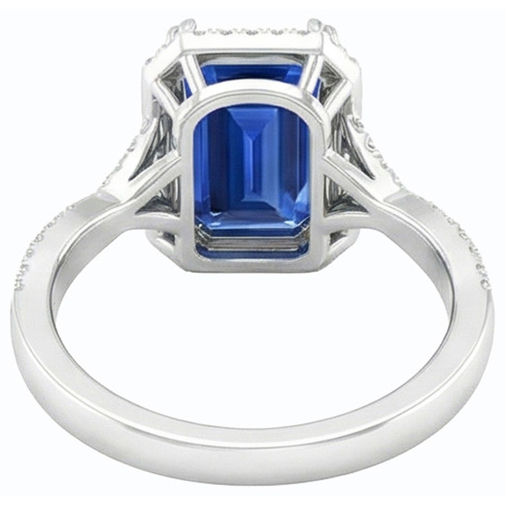 4 Karat Halo Smaragd Sri Lanka Saphir & Natürlicher Diamant ( nicht im Labor gezüchtet ) Ring Gold