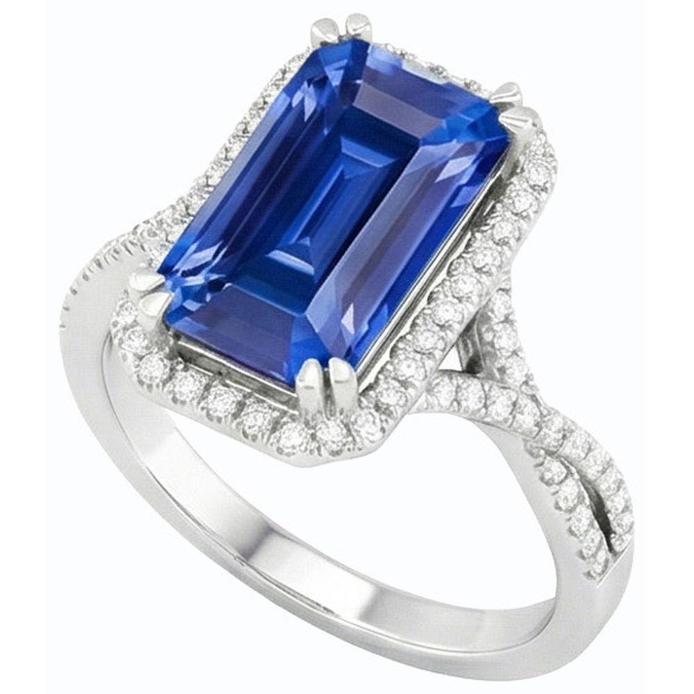 4 Karat Halo Smaragd Sri Lanka Saphir & Natürlicher Diamant ( nicht im Labor gezüchtet ) Ring Gold