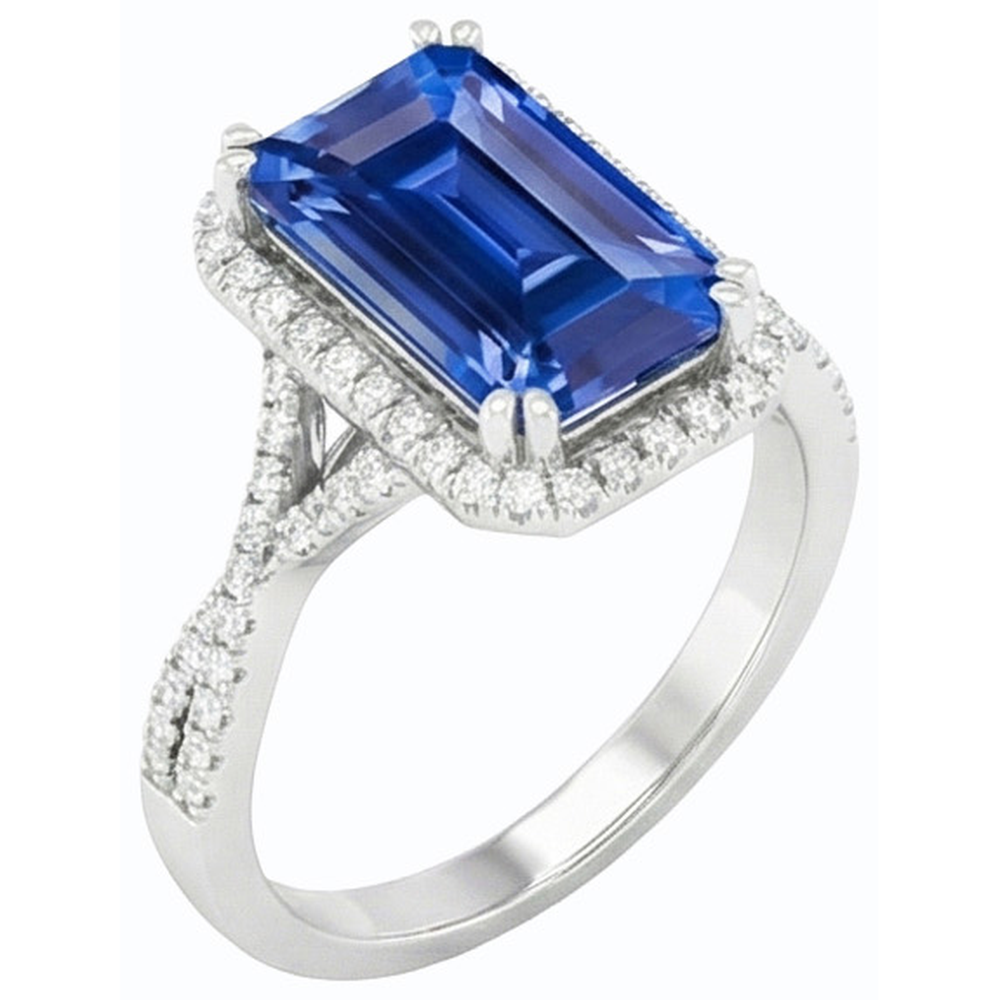 4 Karat Halo Smaragd Sri Lanka Saphir & Natürlicher Diamant ( nicht im Labor gezüchtet ) Ring Gold
