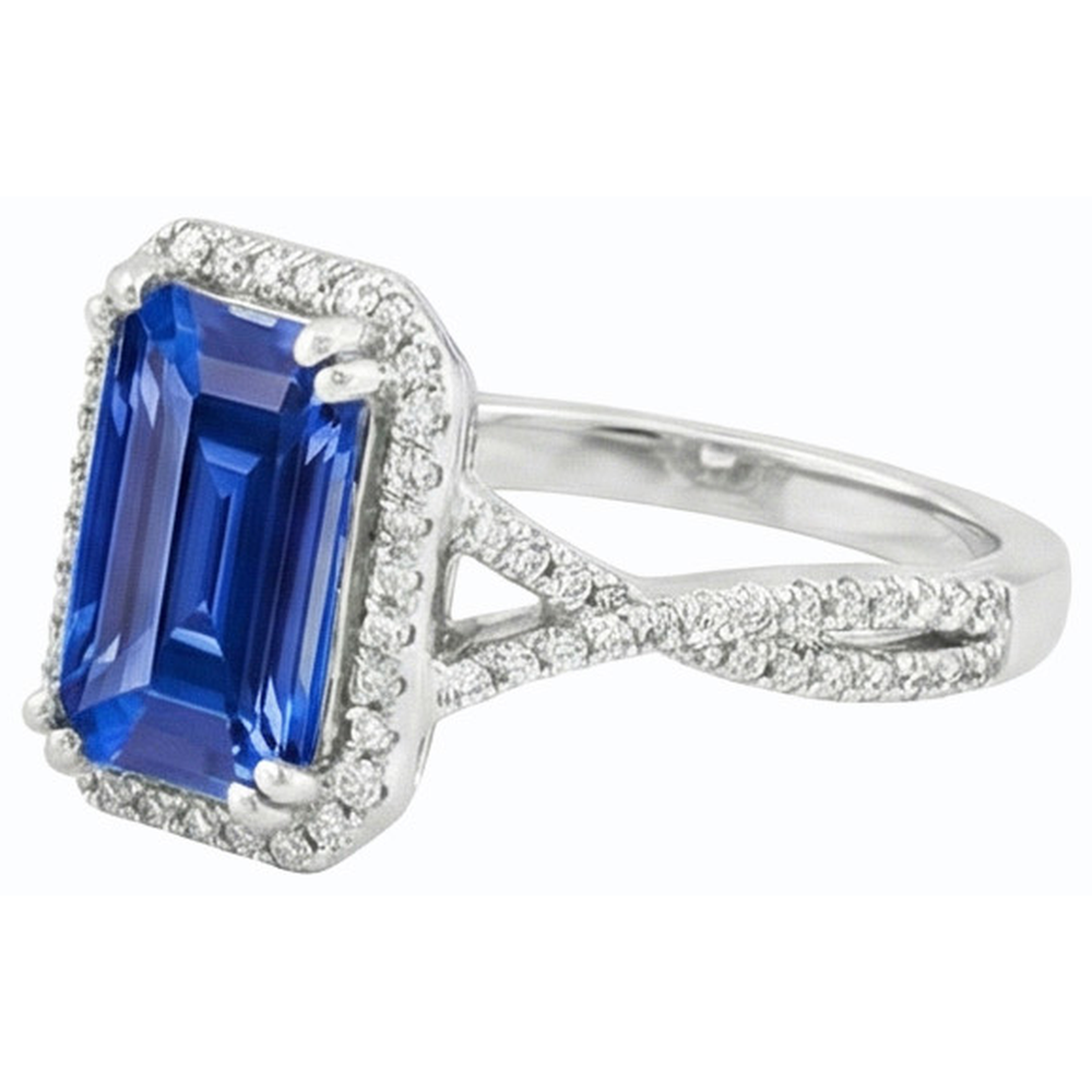 4 Karat Halo Smaragd Sri Lanka Saphir & Natürlicher Diamant ( nicht im Labor gezüchtet ) Ring Gold