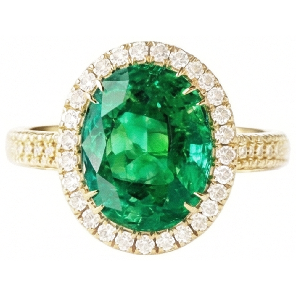 echter oval smaragd 4Karat ring auf Weiß
