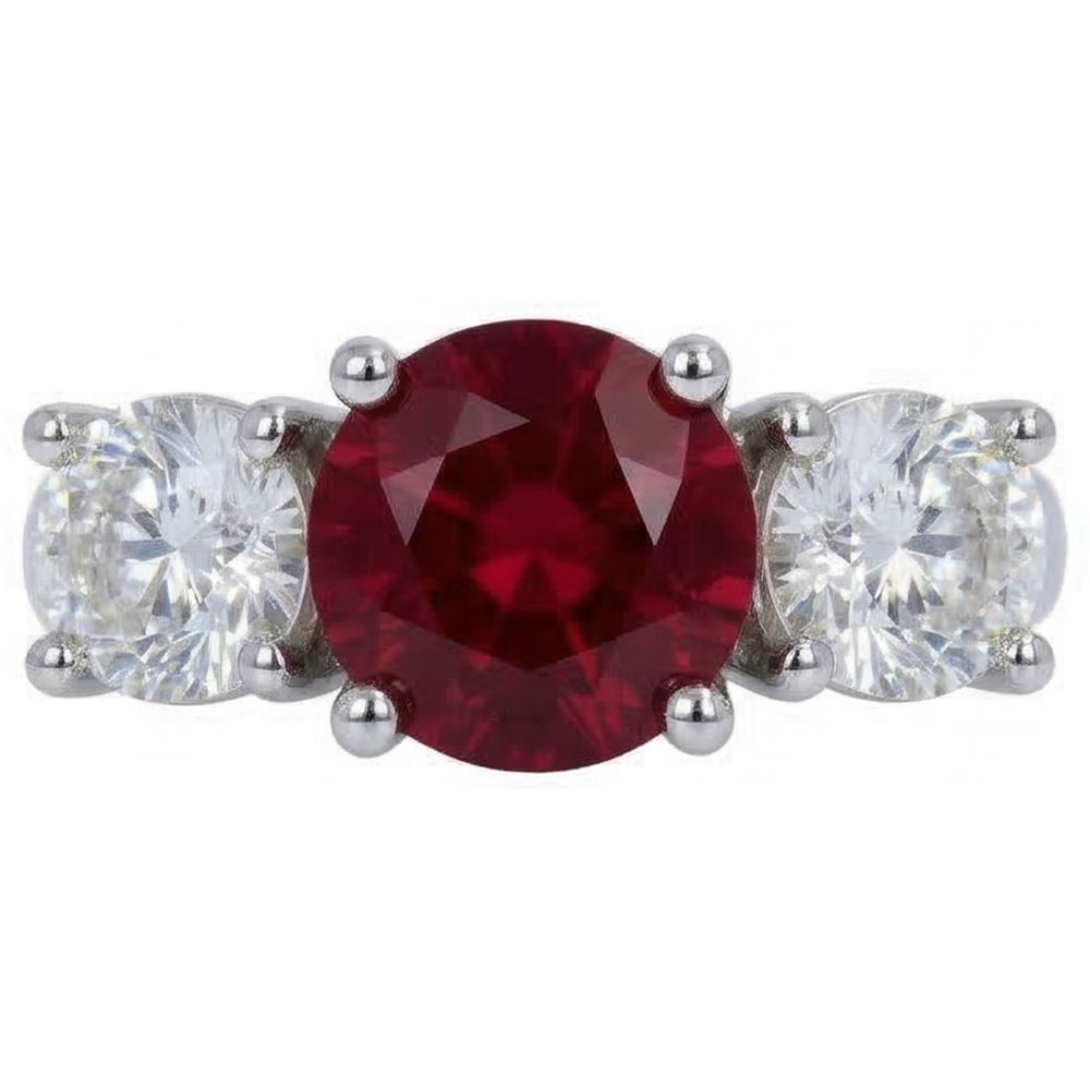 4 Karat Rubin und Runder Diamant 3 Stein Ring Weiß Gold Damenschmuck