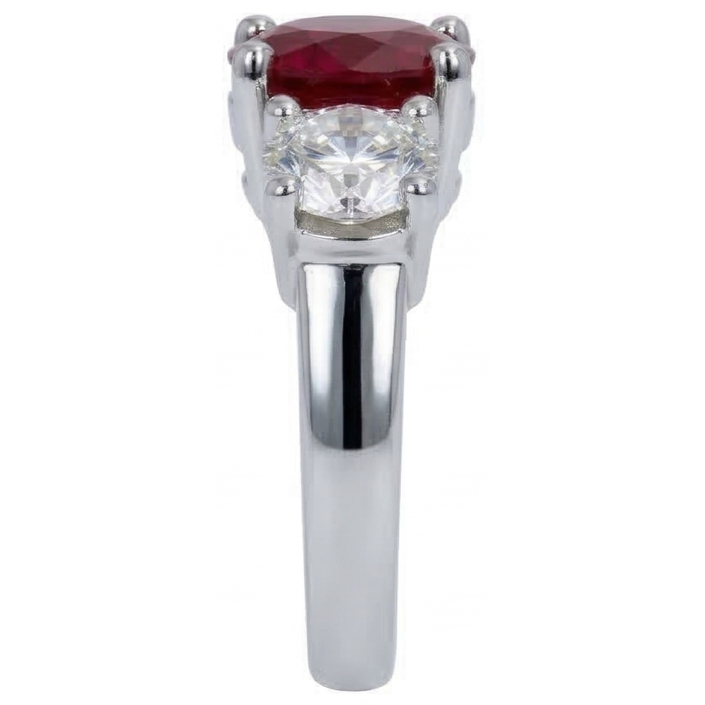 4 Karat Rubin und Runder Diamant 3 Stein Ring Weiß Gold Damenschmuck