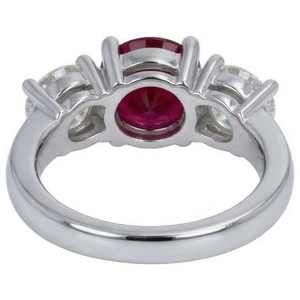 4 Karat Rubin und Runder Diamant 3 Stein Ring Weiß Gold Damenschmuck