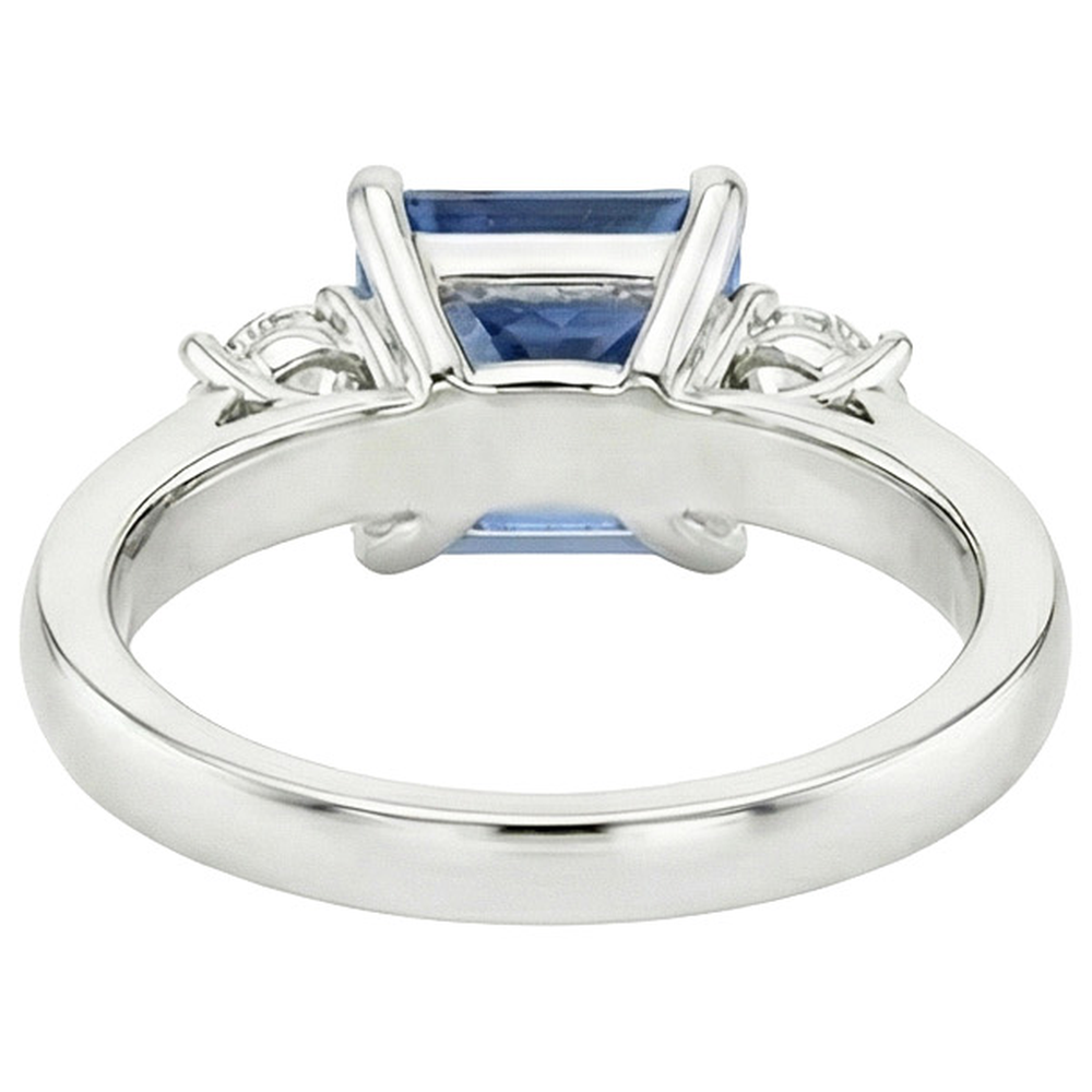 4 Karat blauer Ceylon Saphir & runder Diamant 3 Stein Ring Gold 14K
