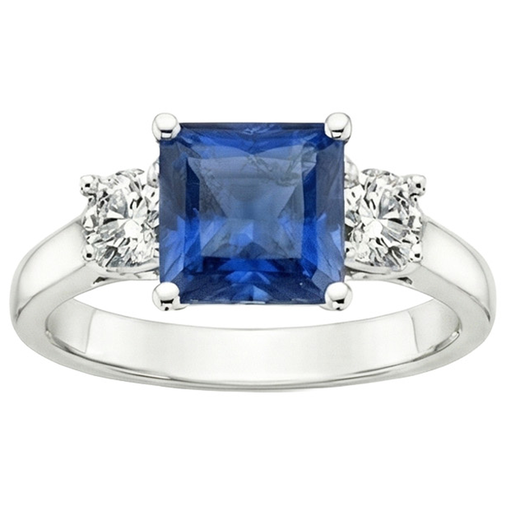 4 Karat blauer Ceylon Saphir & runder Diamant 3 Stein Ring Gold 14K