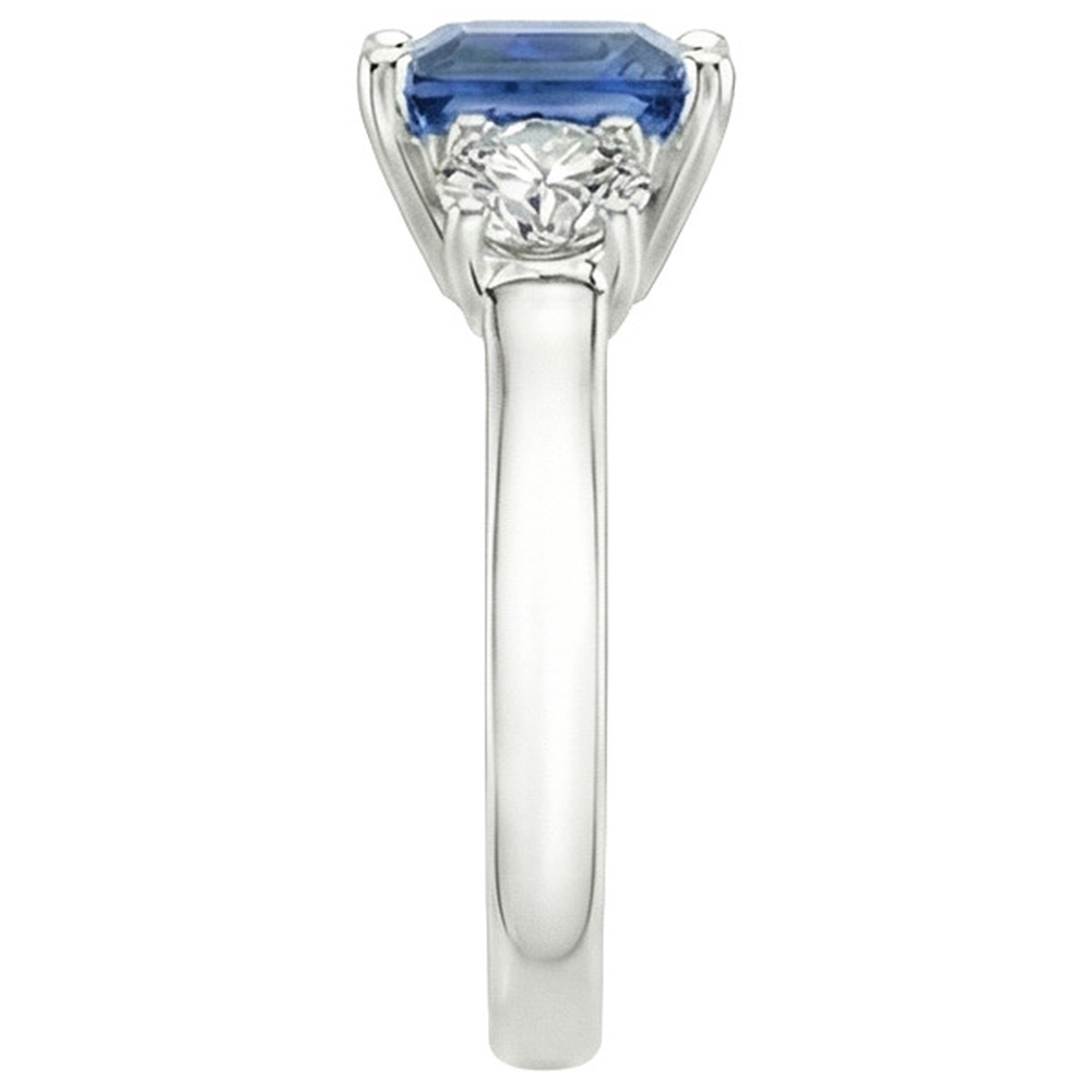4 Karat blauer Ceylon Saphir & runder Diamant 3 Stein Ring Gold 14K