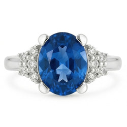 4 Kt. Sri Lanka Blauer Saphir-Diamant-Ring Weißgold 14K