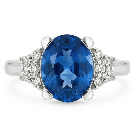 4 Kt. Sri Lanka Blauer Saphir-Diamant-Ring Weißgold 14K