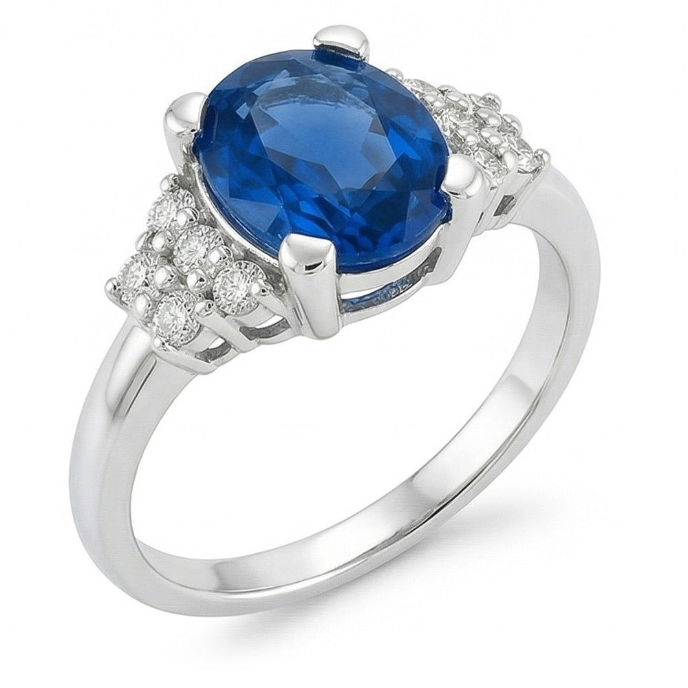 4 Kt. Sri Lanka Blauer Saphir-Diamant-Ring Weißgold 14K